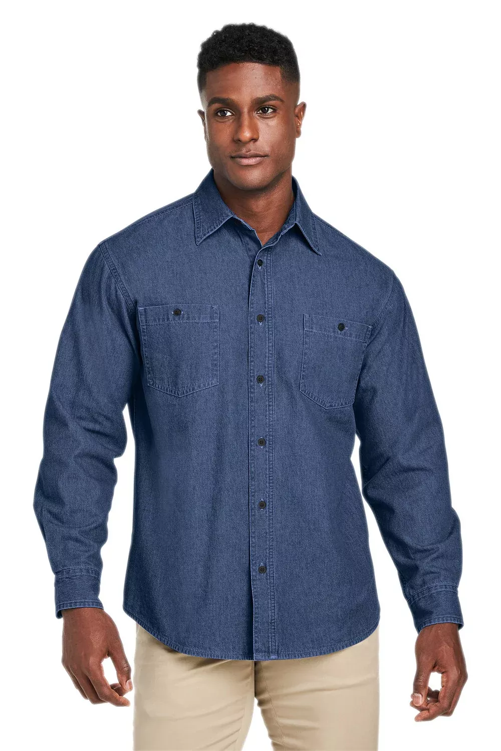 Harriton Mens Button Down Denim Shirt Jacket - Dark Denim Blue - Closeout