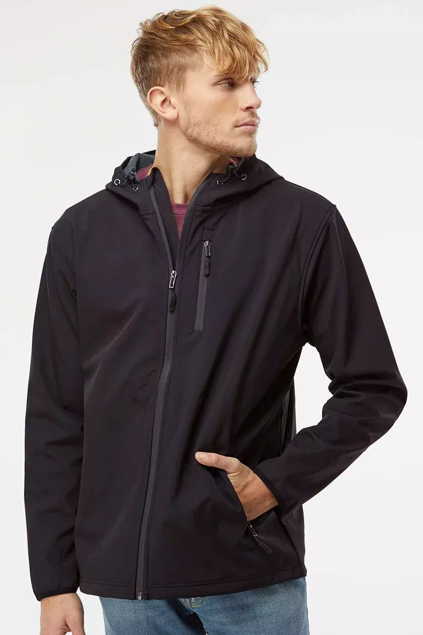 Independent Trading Company Mens Poly Tech Full Zip Waterproof Soft Shell Hooded Jacket - Black