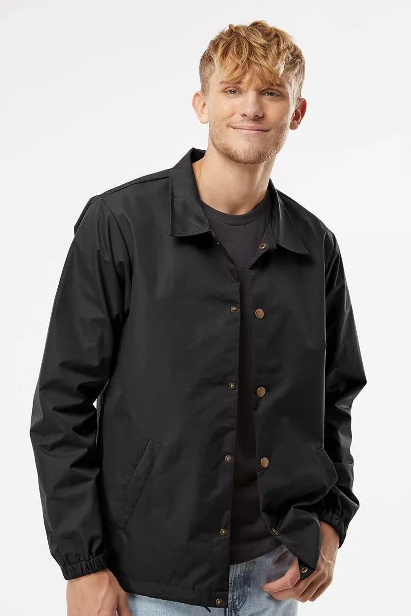 Independent Trading Company Mens Water Resistant Snap Down Coaches Jacket - Black