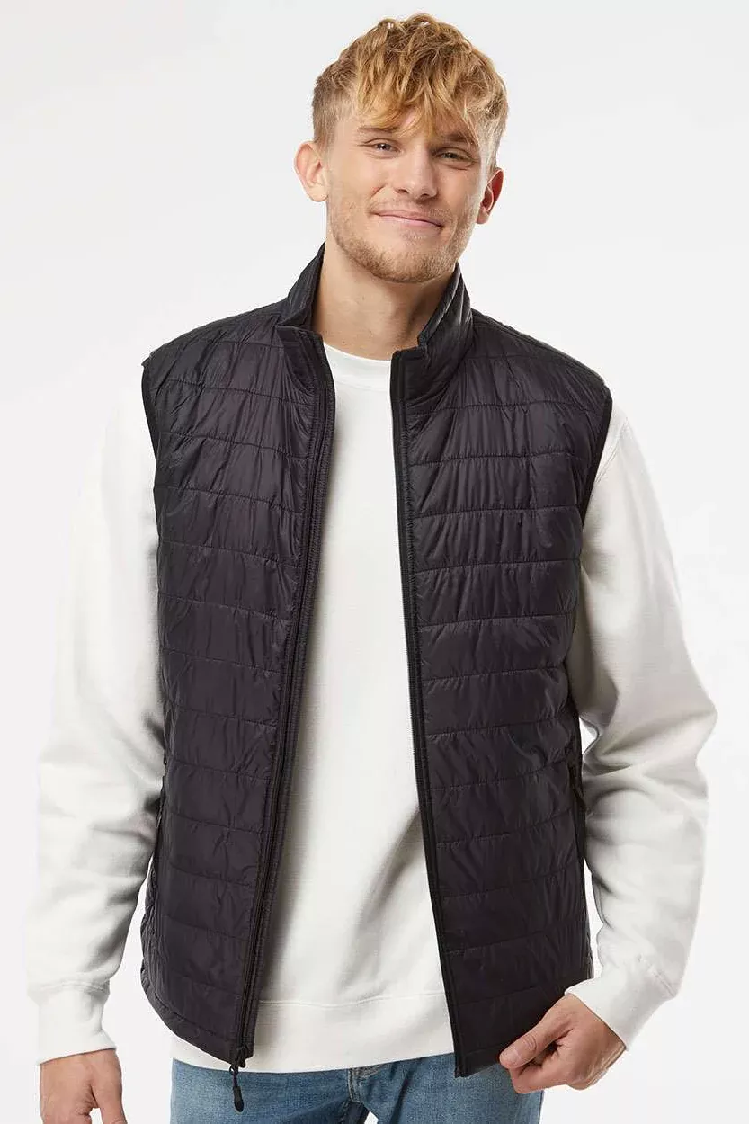 Independent Trading Company Mens Wind & Water Resistant Full Zip Puffer Vest - Black