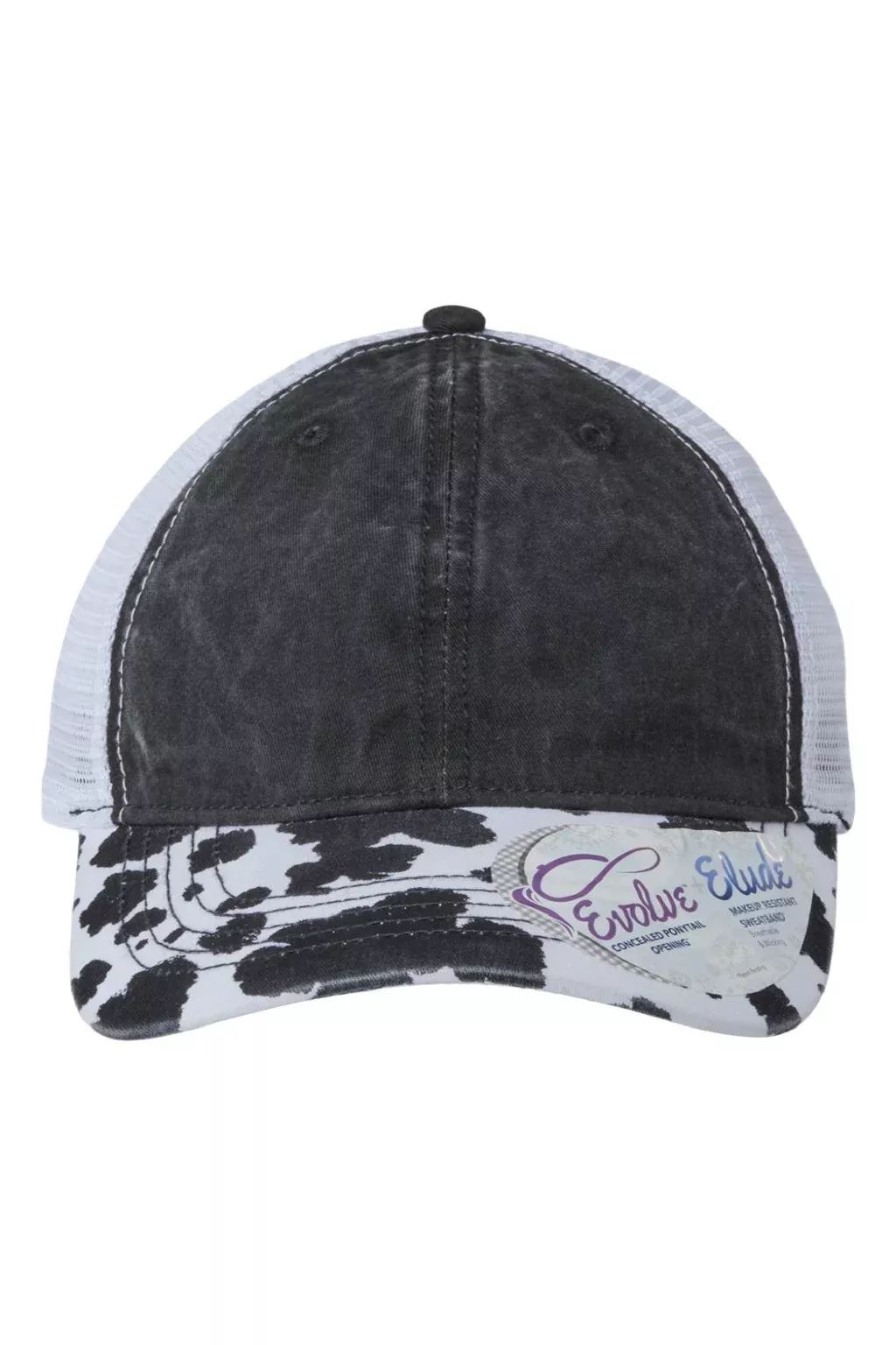 Infinity Her Hats Womens Printed Visor Mesh Back Moisture Wicking Adjustable Hat - Black/Cow/White - Closeout