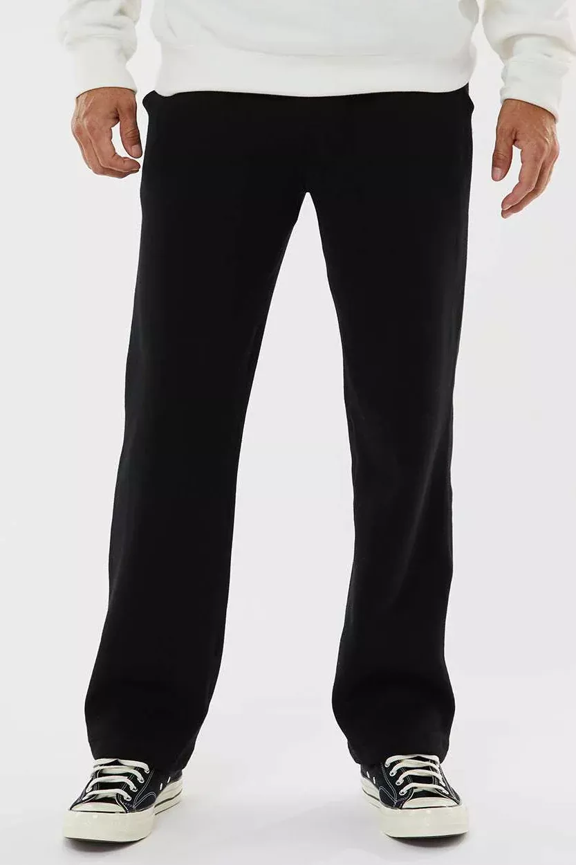 J America Mens Open Bottom Fleece Sweatpants w/ Pockets - Black
