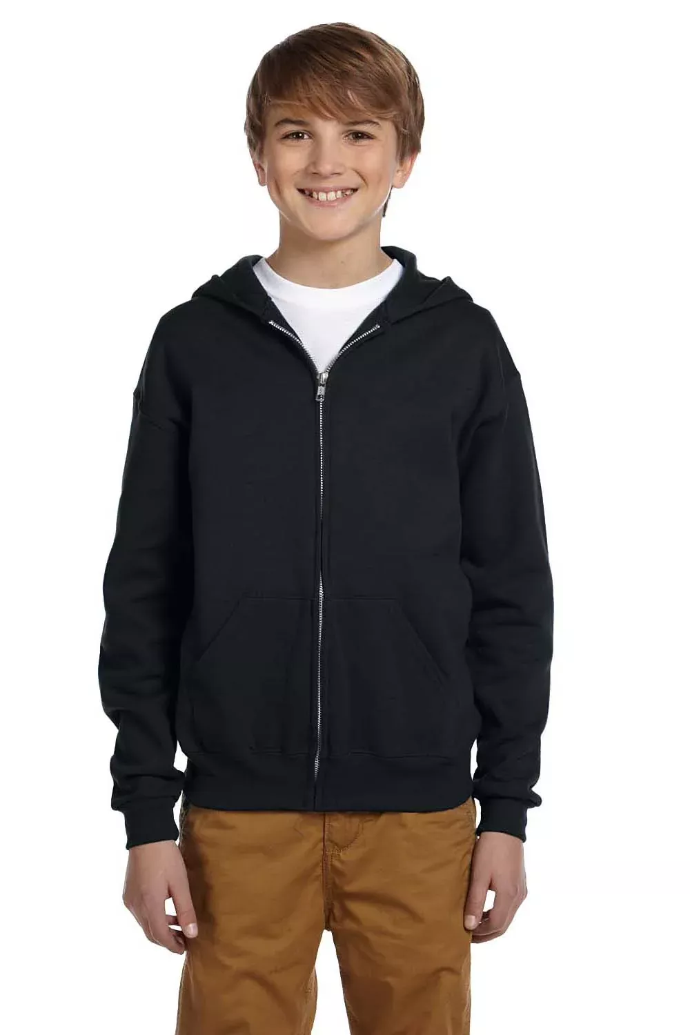Jerzees Youth NuBlend Pill Resistant Fleece Full Zip Hooded Sweatshirt Hoodie w/ Pockets - Oxford Grey
