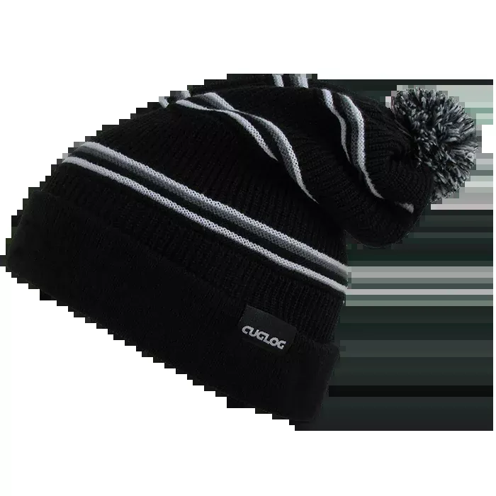 Kinabalu Slouch Striped Beanie, Pom Knit Cap - Cuglog K020