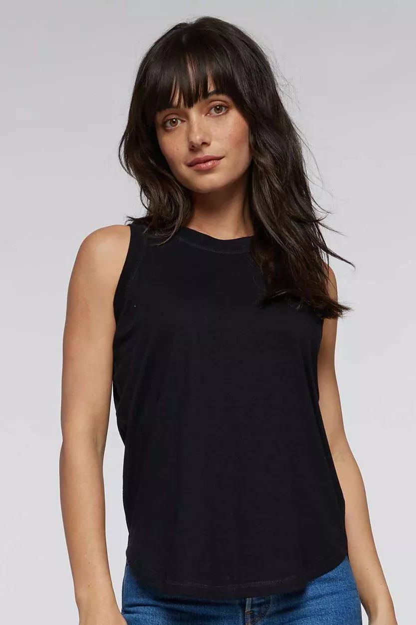 LAT Womens Relaxed Fine Jersey Tank Top - Black