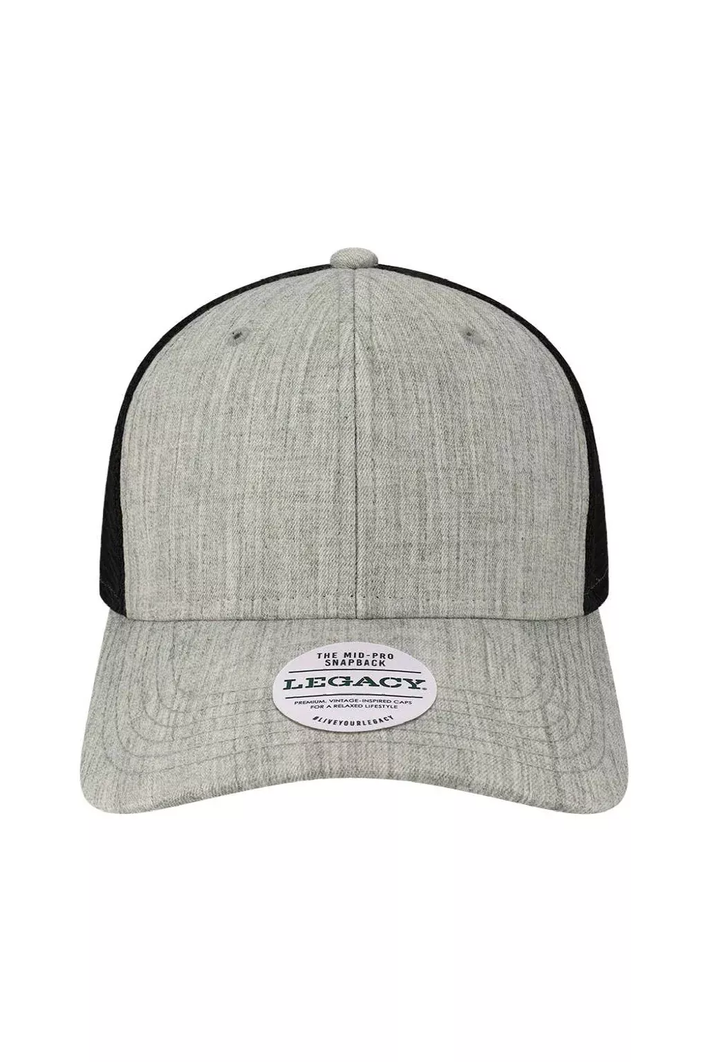 Legacy Hats Mens Mid Pro Snapback Trucker Hat - Melange Grey/Black
