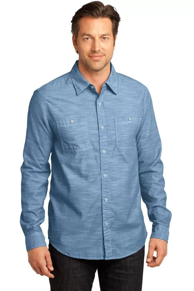 - Mens Long Sleeve Washed Woven Shirt