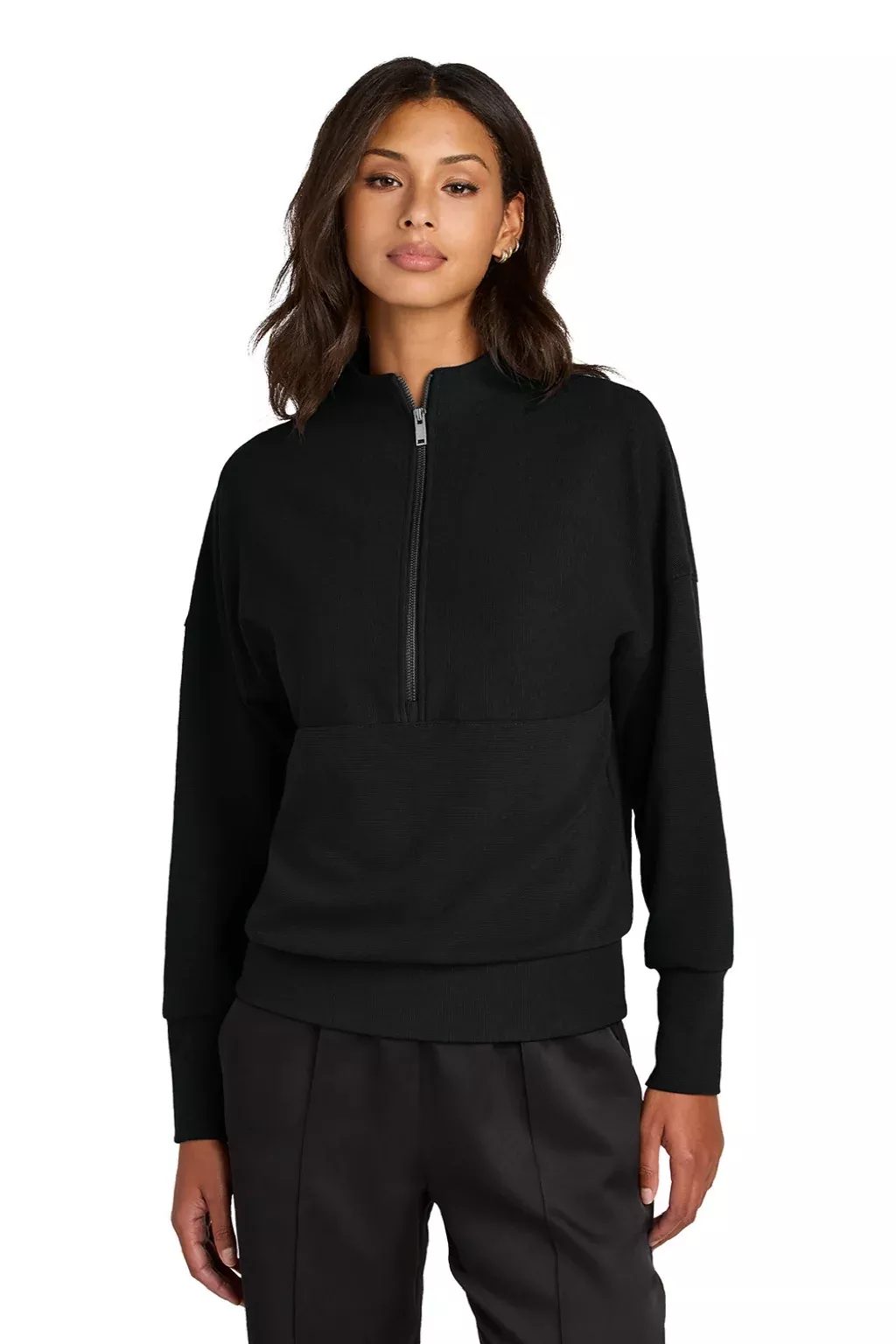 Mercer+Mettle Womens Linear Texture Odor Resistant 1/4 Zip Sweatshirt - Deep Black