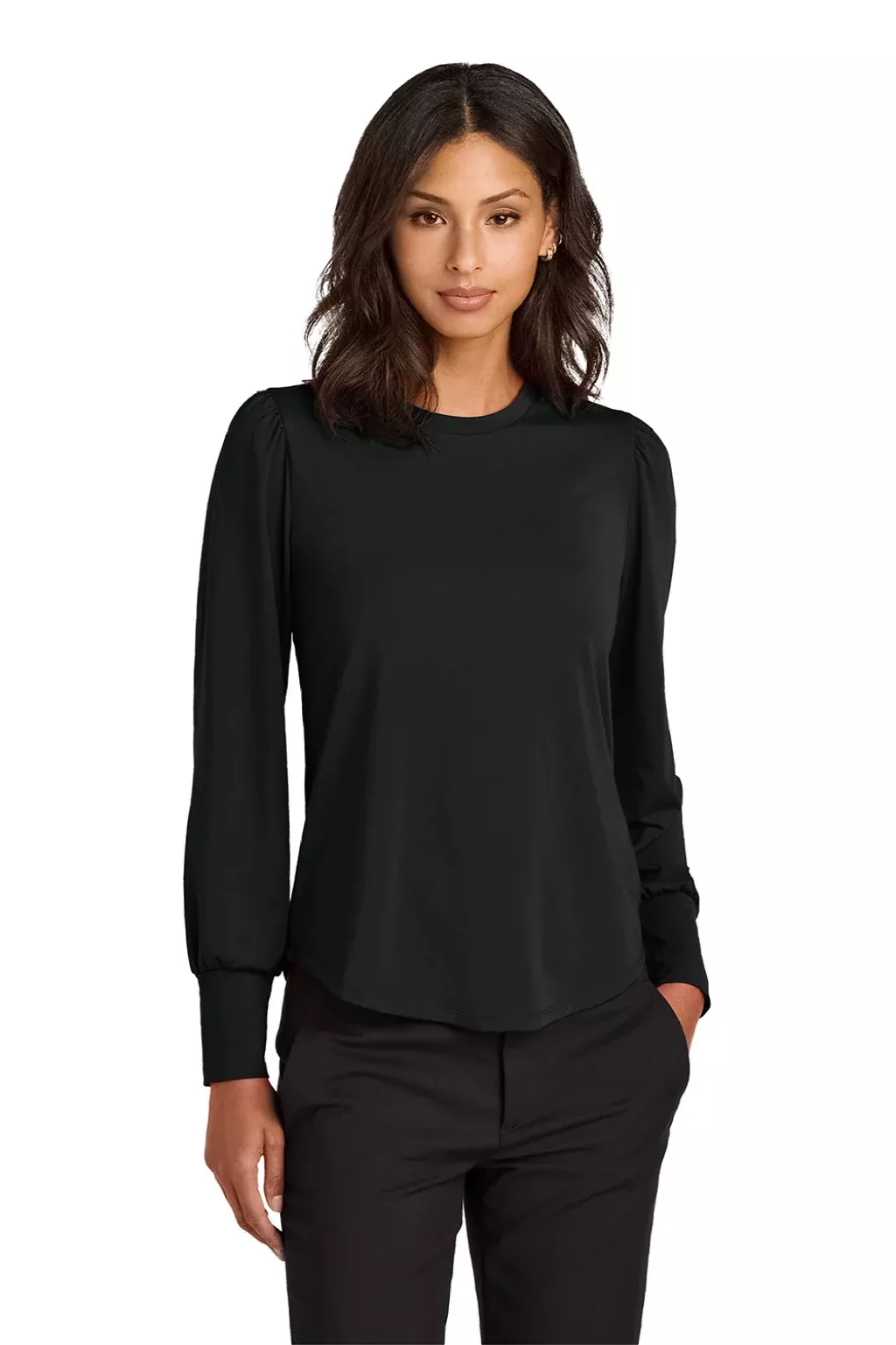 Mercer+Mettle Womens Moisture Wicking Stretch Jersey Long Sleeve Blouson Top - Deep Black