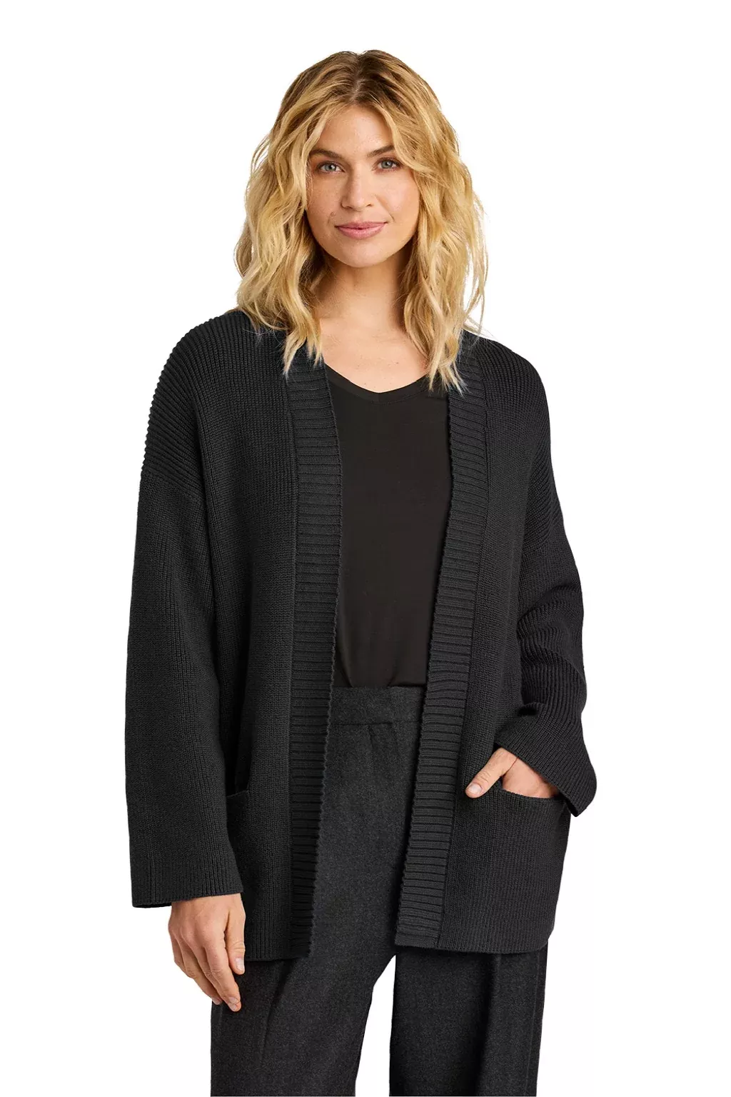 Mercer+Mettle Womens Open Cardigan Sweater w/ Pockets - Deep Black