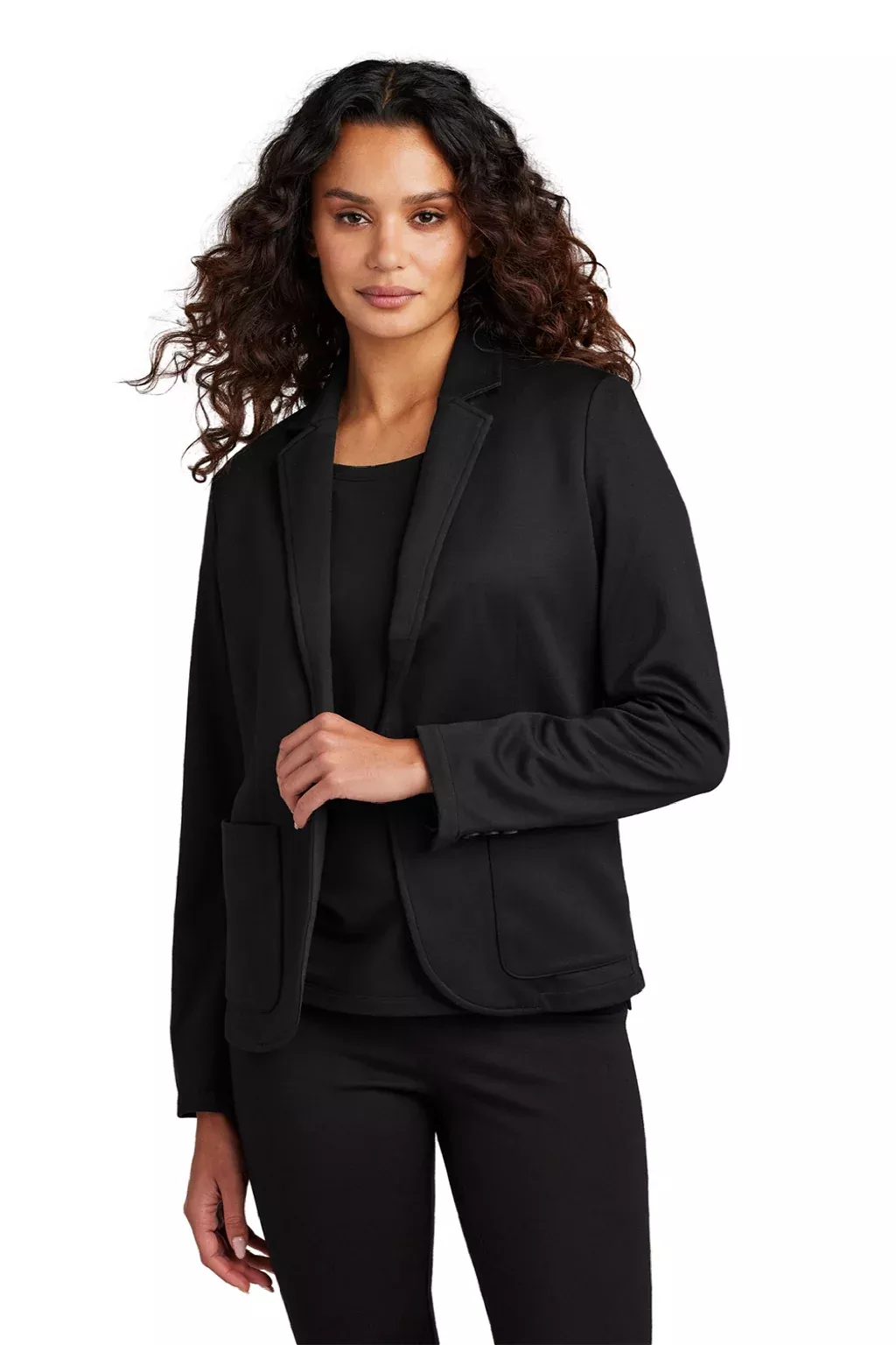 Mercer+Mettle Womens Snag Resistant Relaxed Knit Blazer w/ Pockets - Deep Black