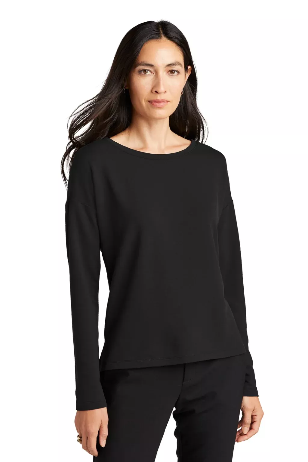 Mercer+Mettle Womens Stretch Drop Shoulder Wide Crewneck Sweatshirt - Deep Black