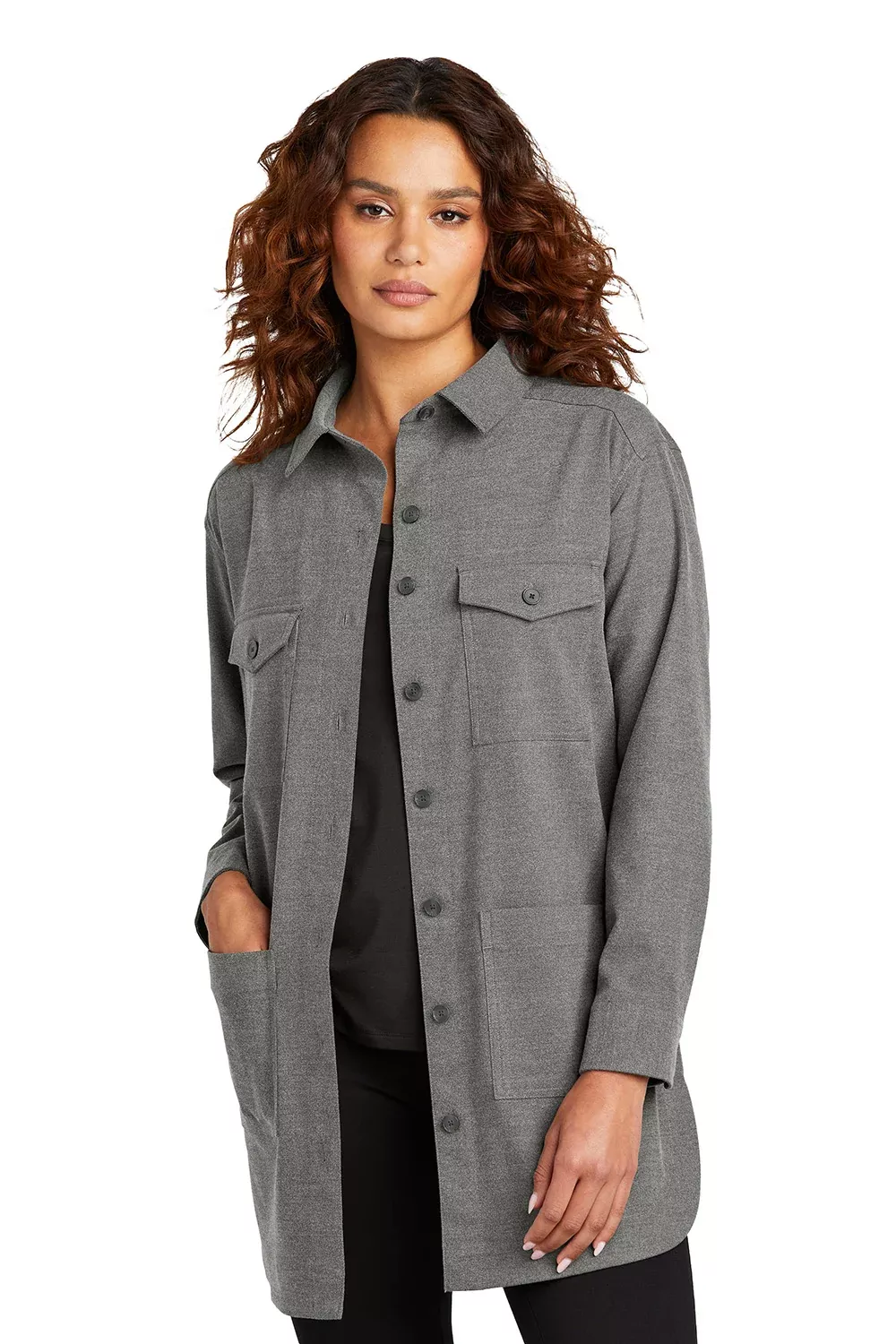 Mercer+Mettle Womens Twill Long Sleeve Button Down Shirt w/ Pockets - Heather Light Anchor Grey