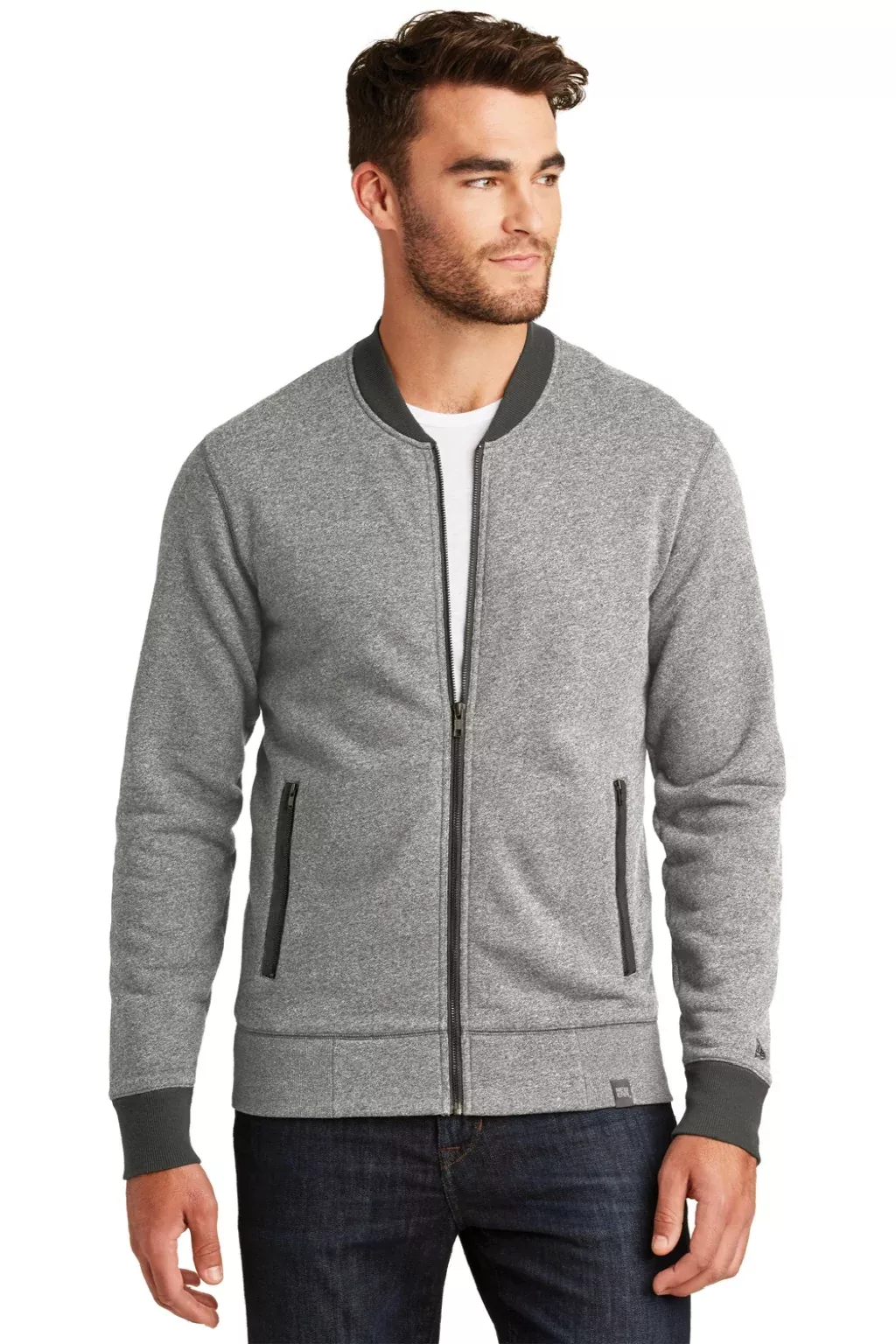 New Era Mens Sueded French Terry Full Zip Jacket - Light Graphite Grey Twist/Graphite Grey - Closeout