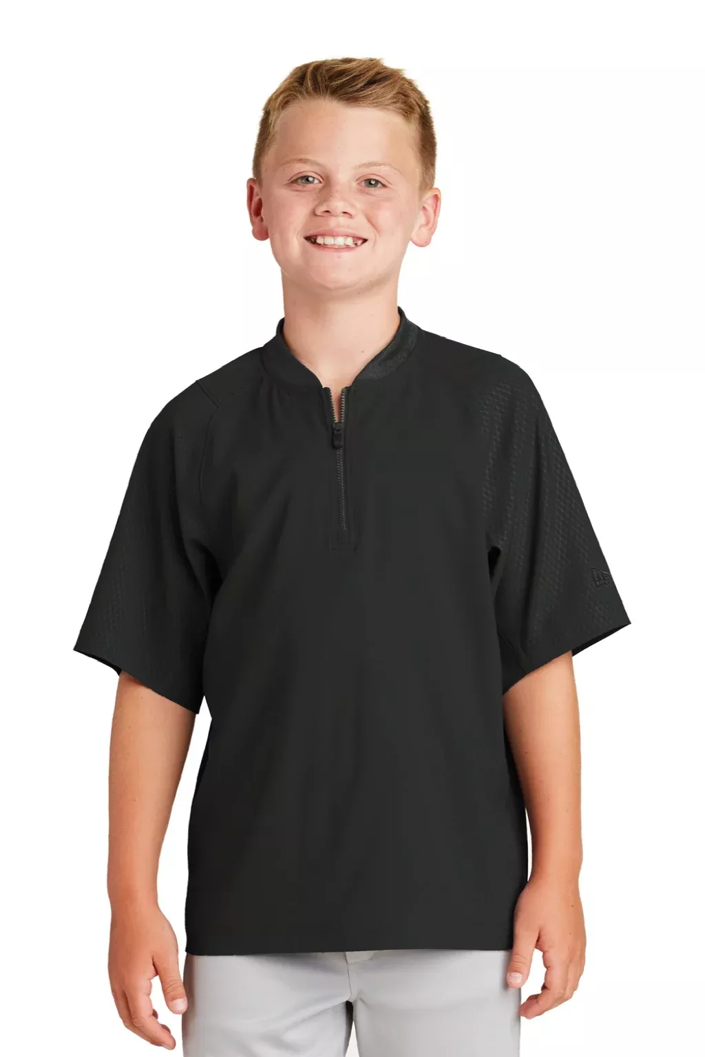 New Era Youth Cage Wind & Water Resistant 1/4 Zip Jacket - Black - Closeout