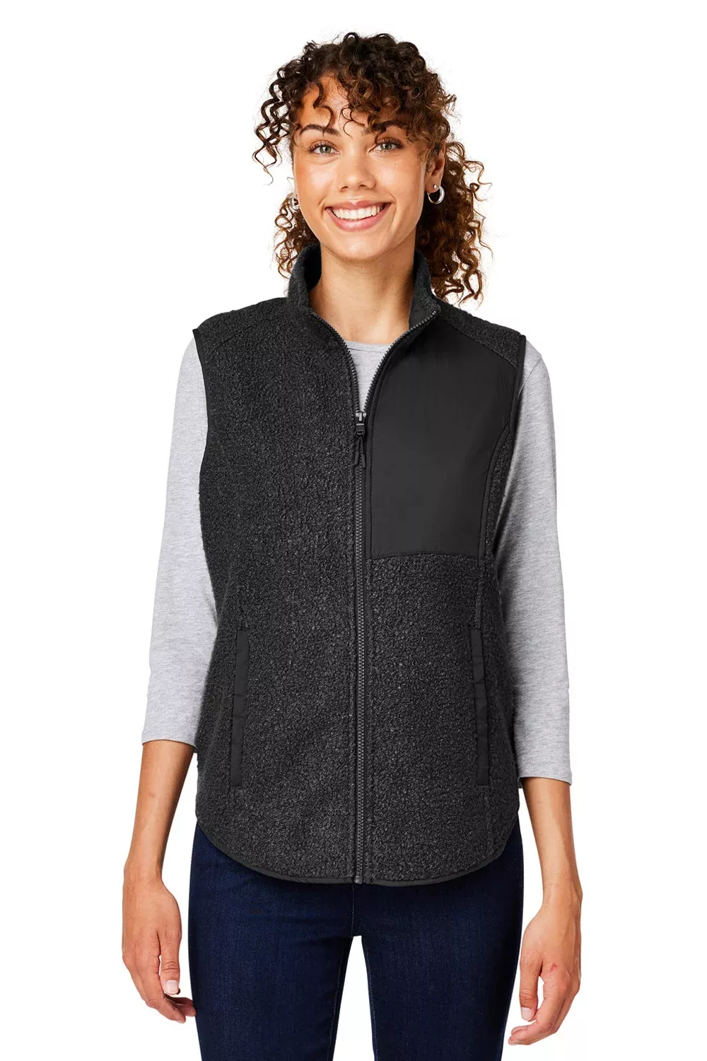 North End Womens Aura Sweater Fleece Full Zip Vest - Black - Closeout