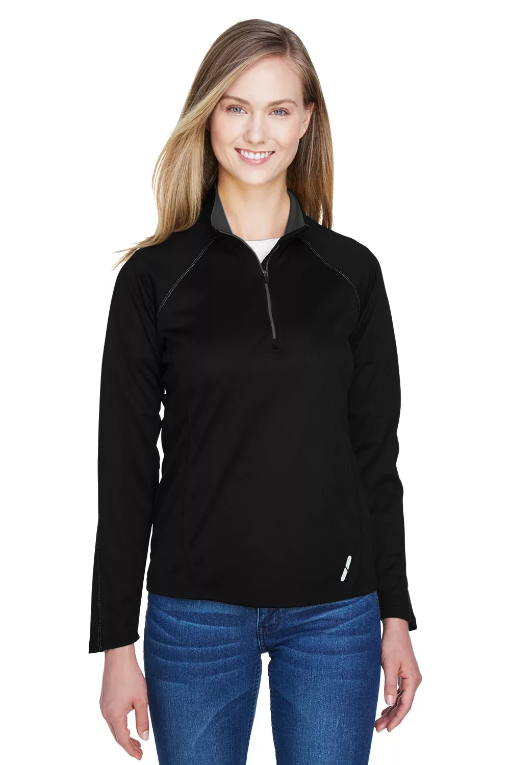 North End Womens Radar Performance Moisture Wicking 1/4 Zip Sweatshirt - Black - Closeout