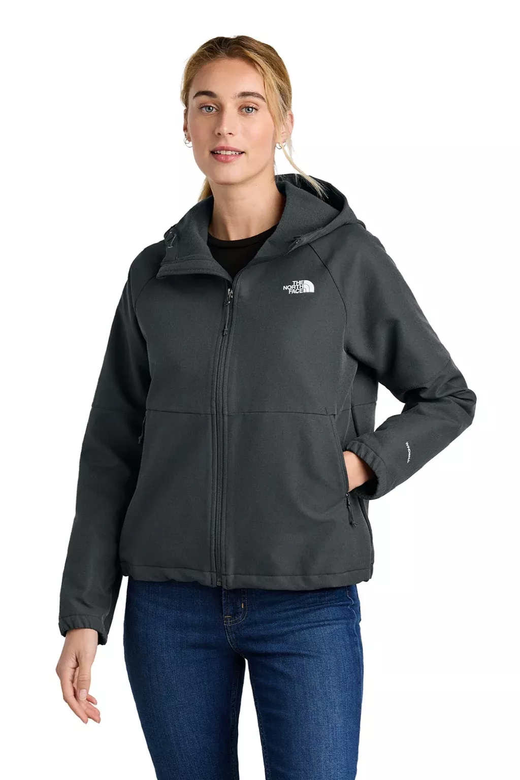 The North Face Womens Barr Lake Water Resistant Soft Shell Full Zip Hooded Jacket - Heahter Dark Asphalt Grey