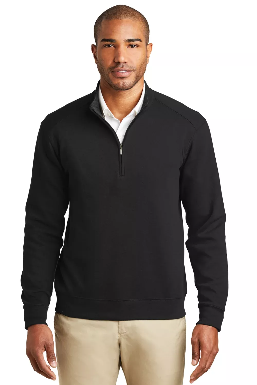 Port Authority Mens 1/4 Zip Long Sleeve Sweater - Deep Black
