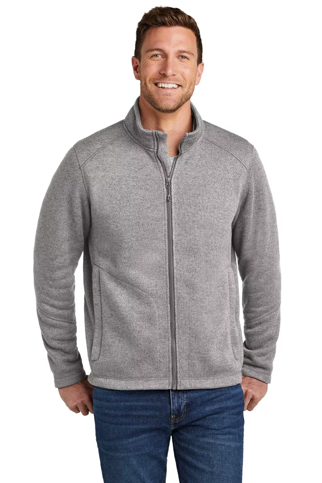 Port Authority Mens Arc Pill Resistant Sweater Fleece Full Zip Jacket - Heather Deep Smoke Grey