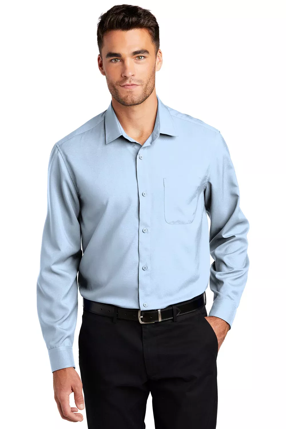 Port Authority Mens Performance Moisture Wicking Long Sleeve Button Down Shirt w/ Pocket - Cloud Blue - Closeout