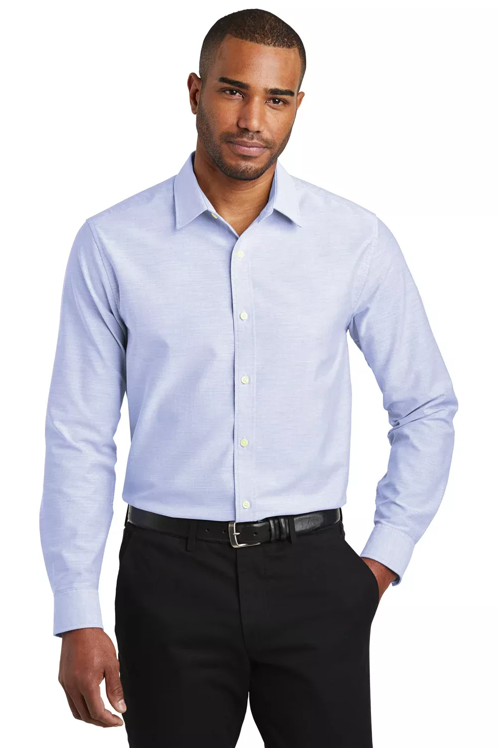 Port Authority Mens SuperPro Oxford Wrinkle Resistant Long Sleeve Button Down Shirt w/ Pocket - Black