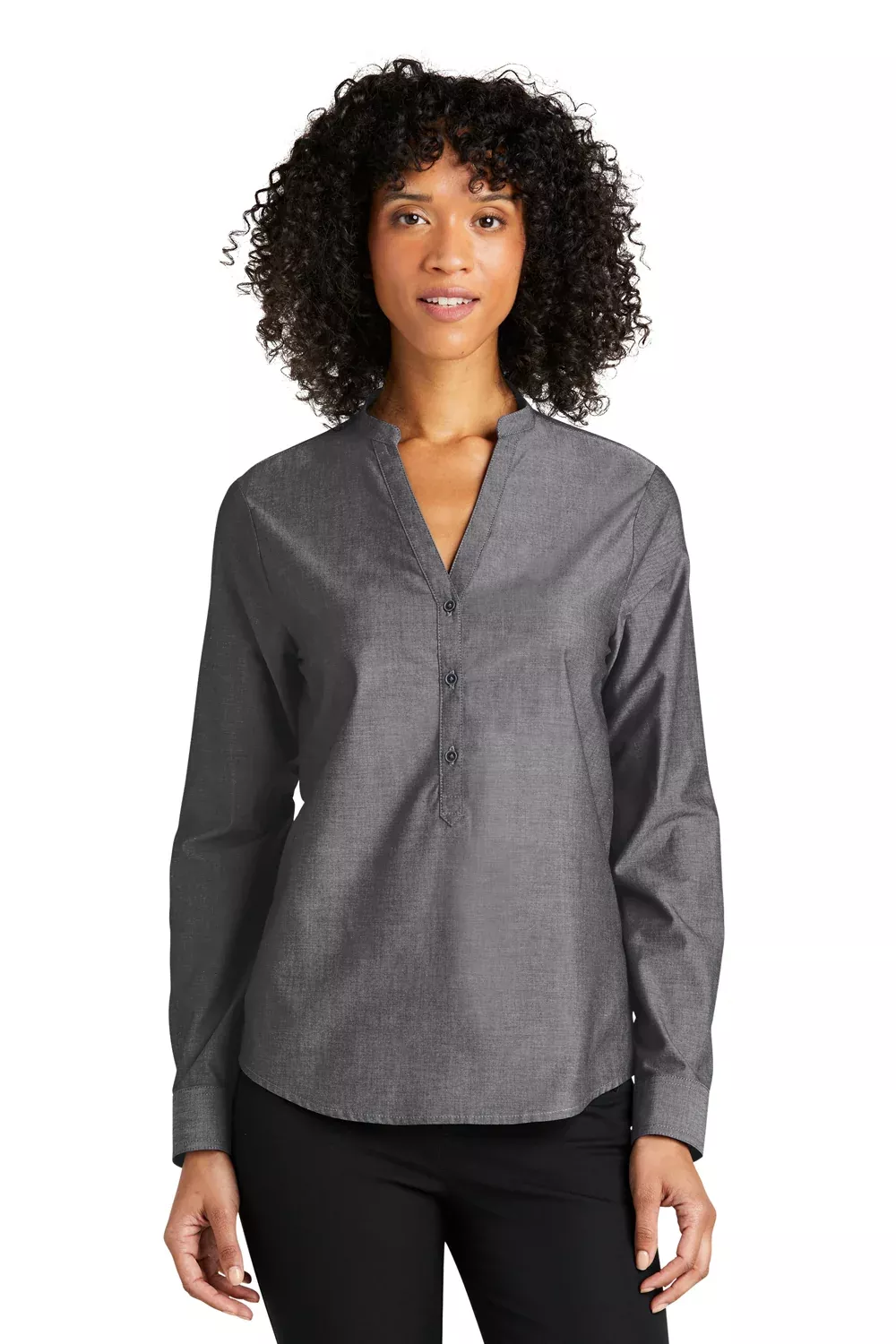 Port Authority Womens Chambray Easy Care Long Sleeve Button Down Shirt - Deep Black - Closeout