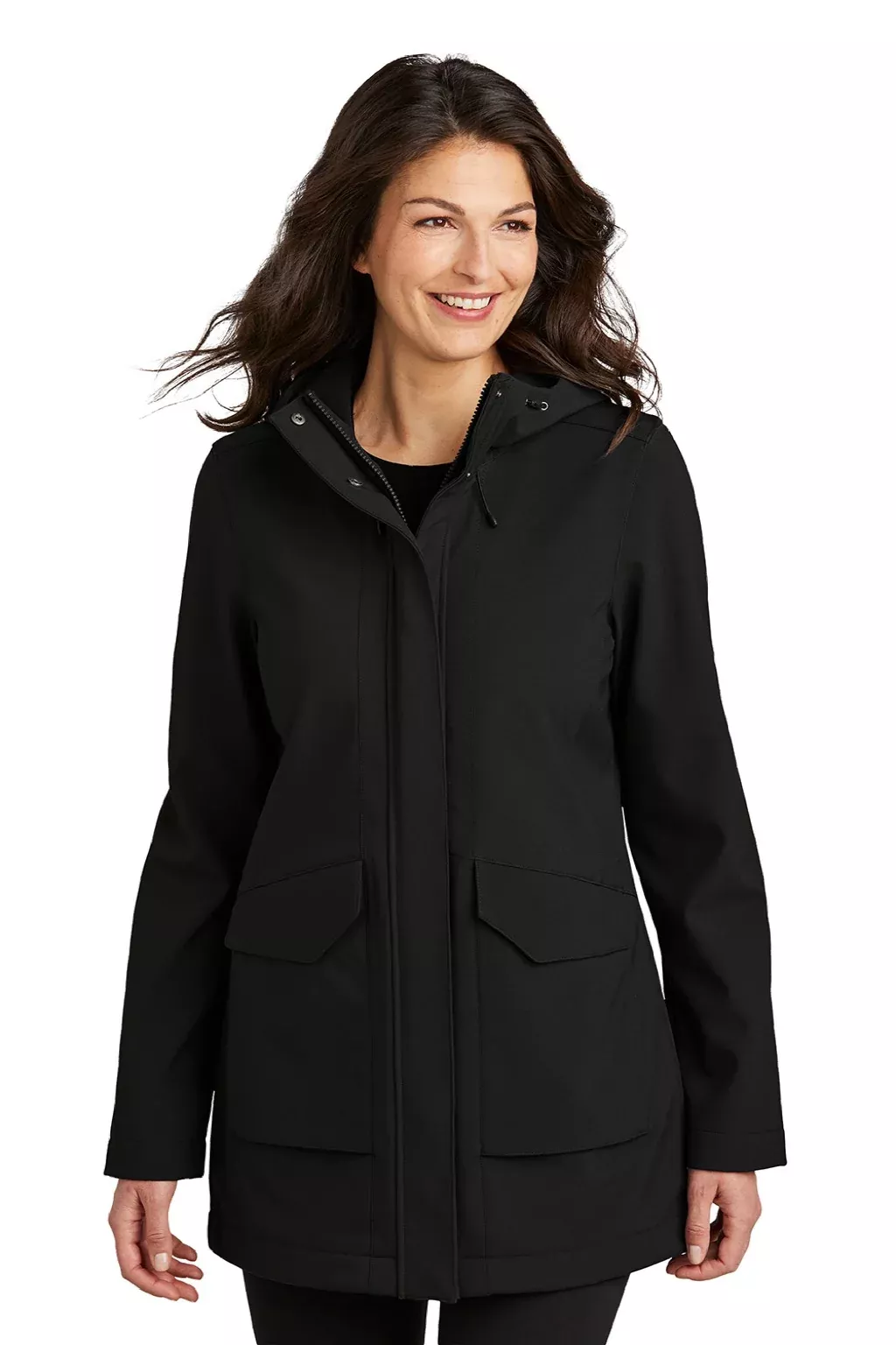 Port Authority Womens Collective Outer Water Resistant Soft Shell Full Zip Hooded Parka - Deep Black