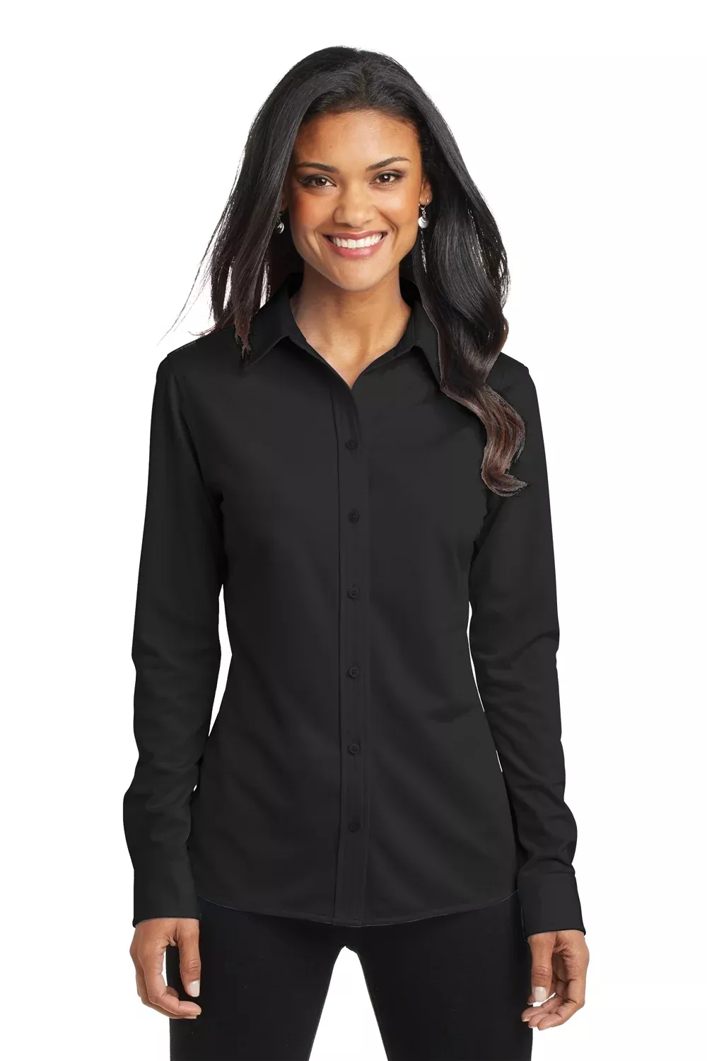 Port Authority Womens Dimension Moisture Wicking Long Sleeve Button Down Shirt - Black