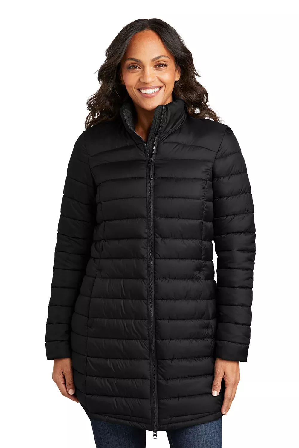Port Authority Womens Horizon Water Resistant Full Zip Long Puffy Jacket - Deep Black