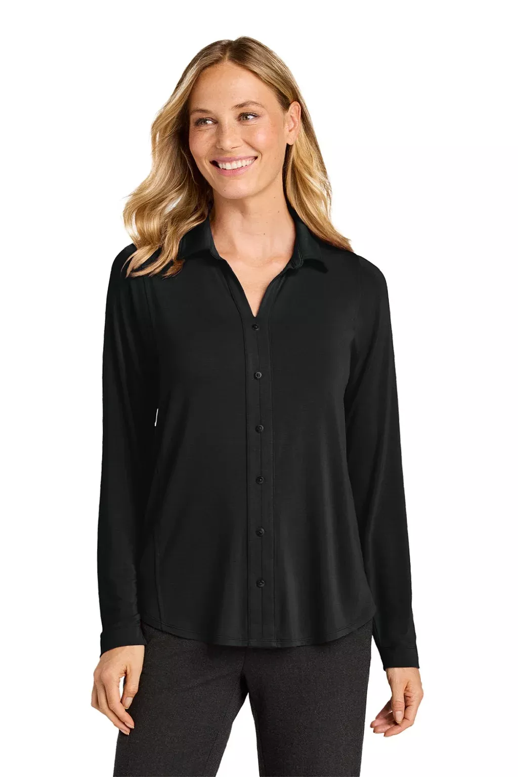 Port Authority Womens Luxe Knit Button Down Long Sleeve Tunic - Deep Black
