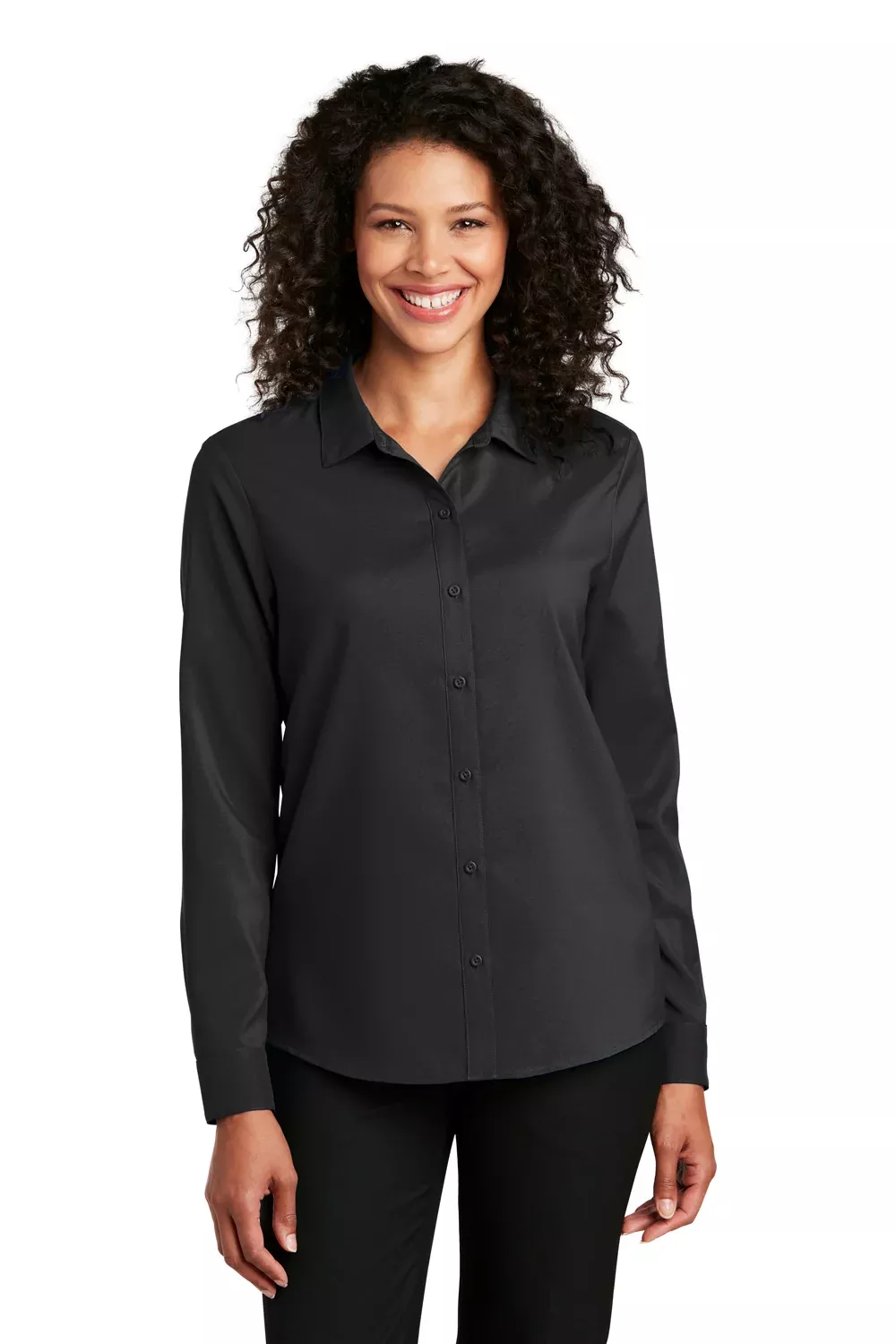 Port Authority Womens Performance Moisture Wicking Long Sleeve Button Down Shirt - Black