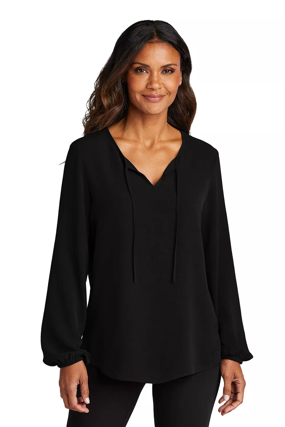 Port Authority Womens Textured Crepe Long Sleeve Blouse - Deep Black