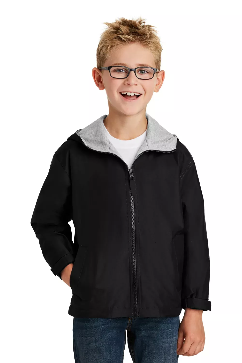 Port Authority Youth Team Wind & Water Resistant Full Zip Hooded Jacket - Black