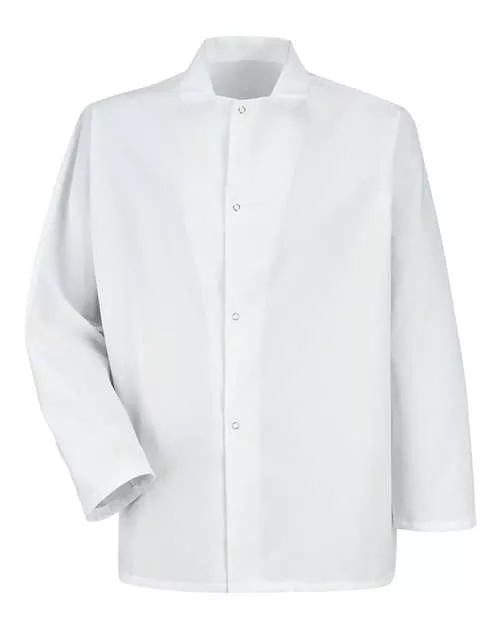 Red Kap 0416 Men's Gripper-Front Short Butcher Coat – 7 oz. 65/35 Poly/Cotton Twill, Pocketless | S–4XL