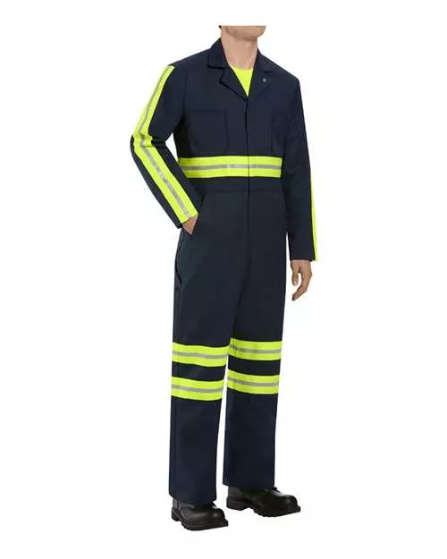 Red Kap CT10ENT Men's Tall Enhanced Visibility Action Back Coverall – 7.25 oz. Twill, Reflective Tape | Tall Sizes