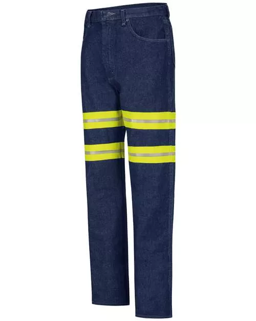 Red Kap PD60ED Men's Enhanced Visibility Relaxed Fit Jeans – 13.75 oz. Cotton Denim, 2.5" Reflective Trim | Navy
