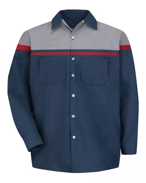 Red Kap SP14ACT Men's Tall Performance Tech Long Sleeve Shirt – 4.3 oz. 65/35 Color-Block Touchtex | Tall Sizes