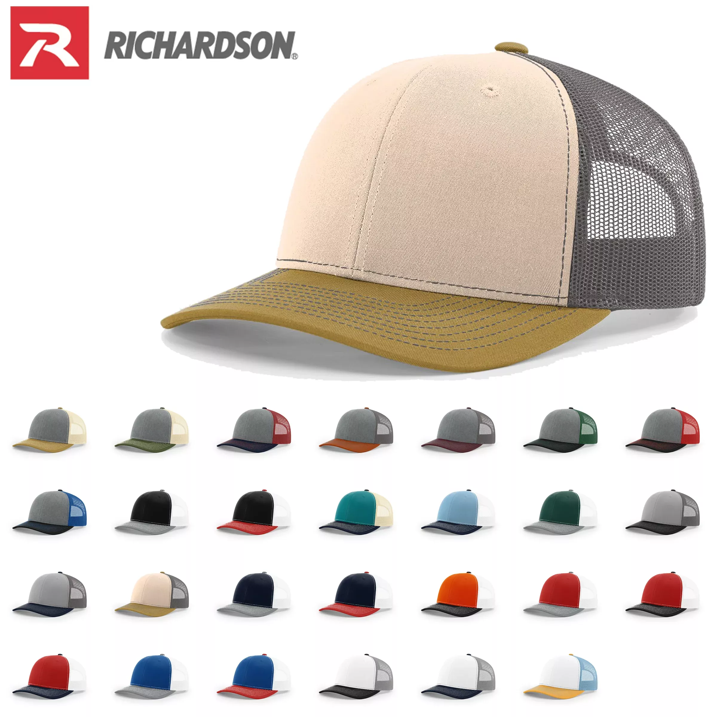 Richardson 112 Trucker Cap Tri Color Hats Three Colors - Blank