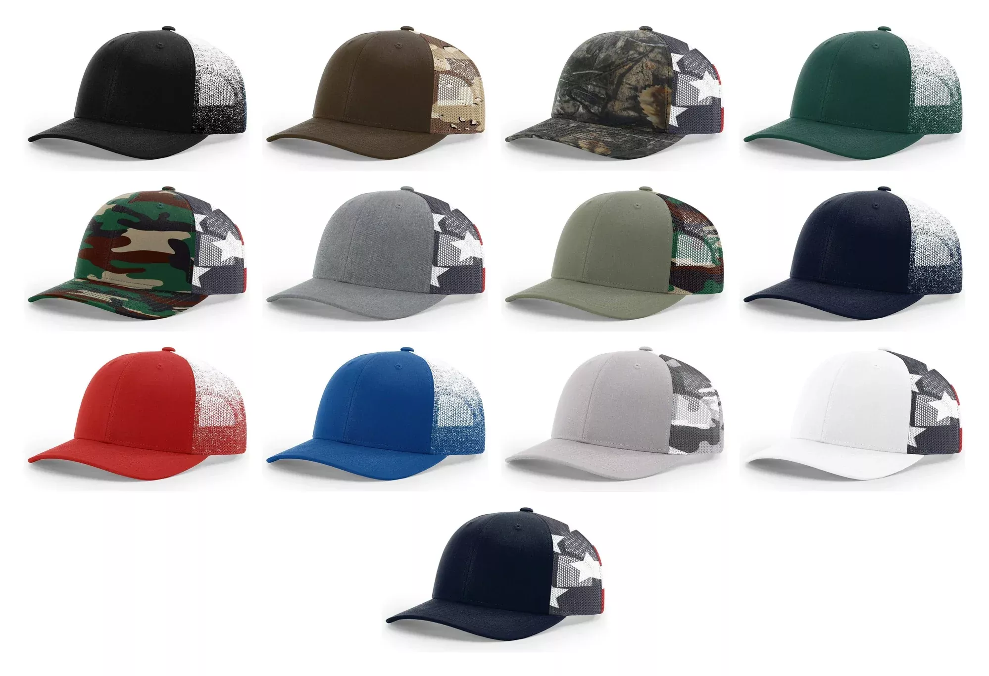 Richardson 112PM Printed Mesh Trucker Cap Hat Adjustable Snapback Closure American Flag Hat