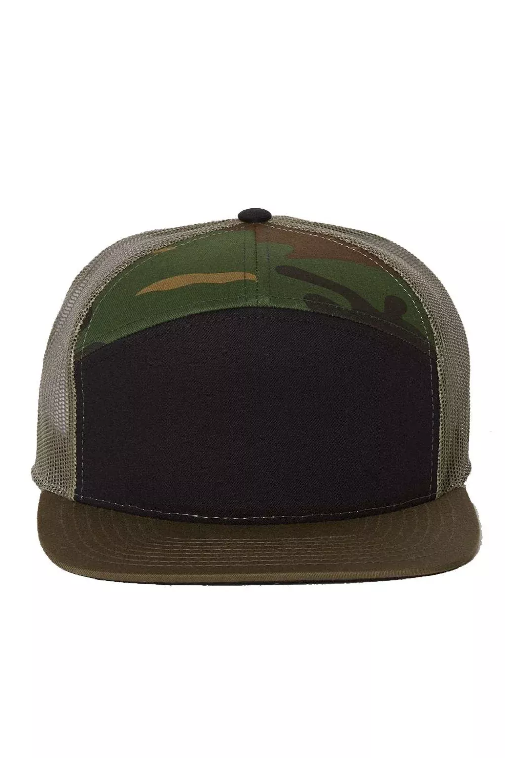 Richardson Hats Mens 7 Panel Snapback Trucker Hat - Black/Camo/Loden