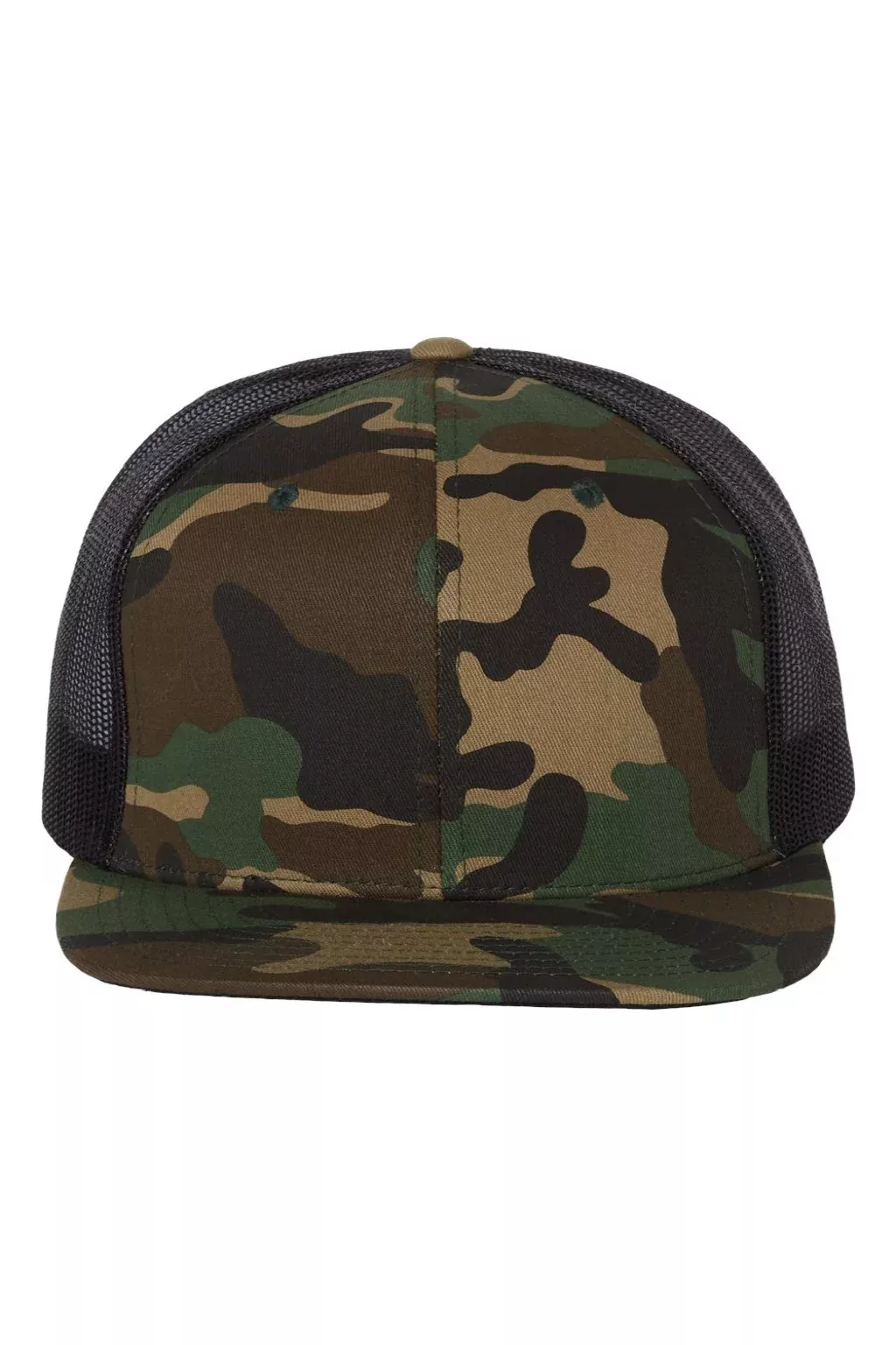 Richardson Hats Mens Wool Blend Flat Bill Snapback Trucker Hat - Green Camo/Black