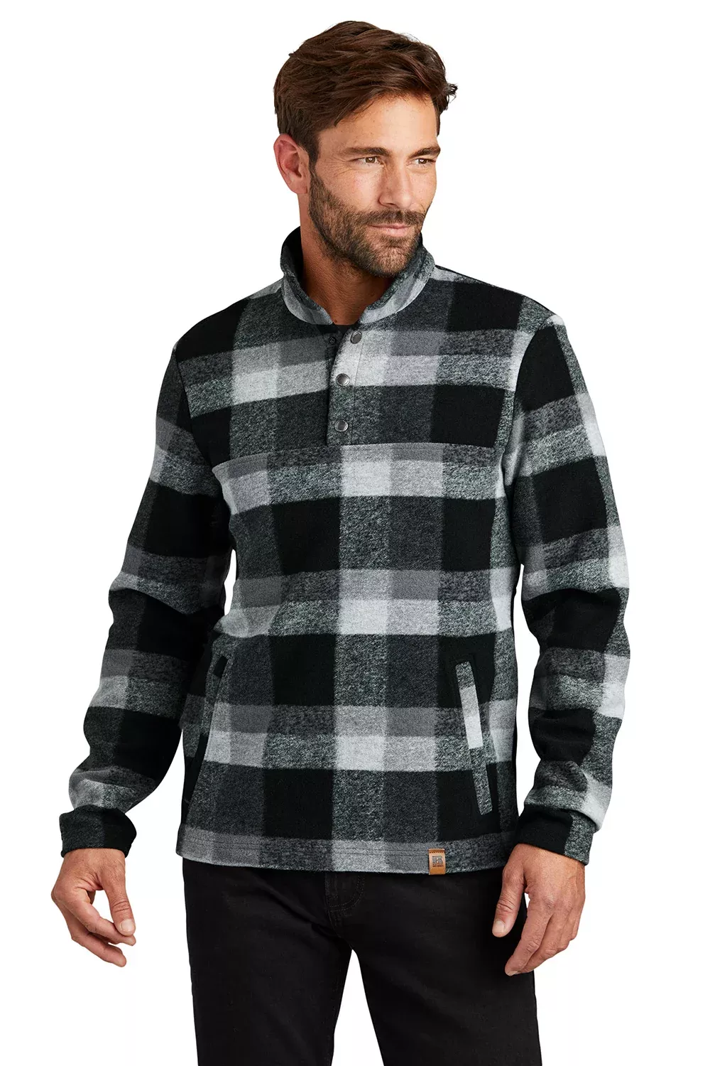 Russell Outdoors Mens Basin 1/4 Snap Jacket - Deep Black Plaid