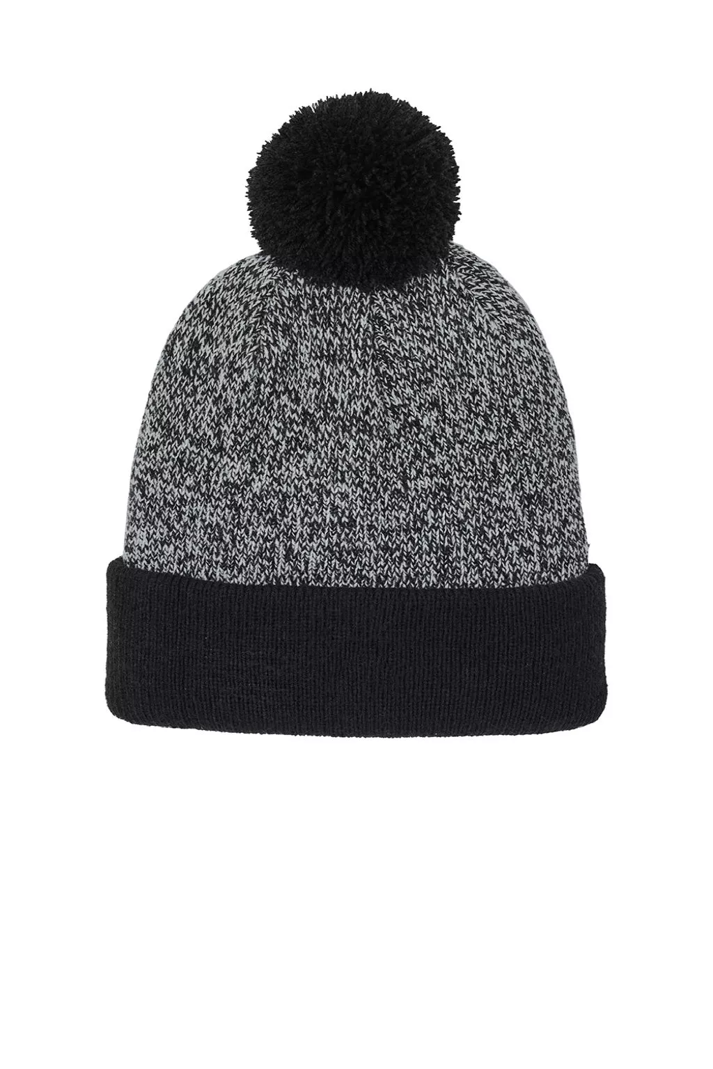 Sport-Tek Hats Unisex Halftime Heather Pom Beanie - Black/Silver Grey