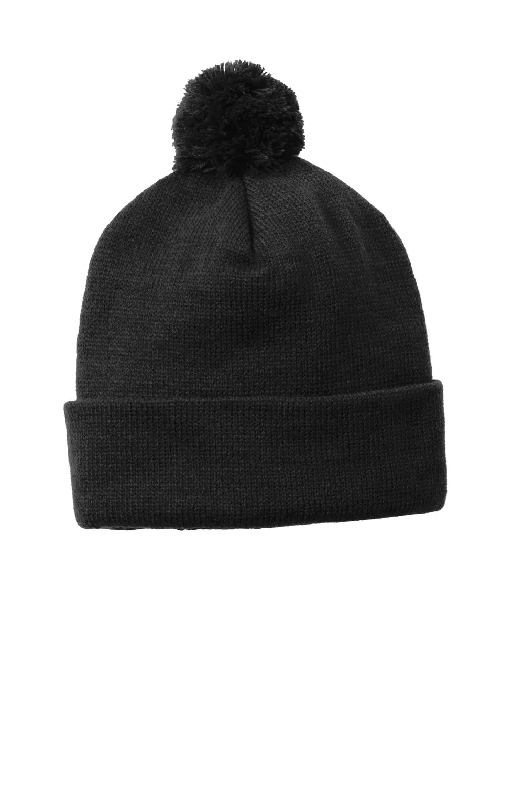 Sport-Tek Hats Unisex Solid Pom Pom Beanie - Black