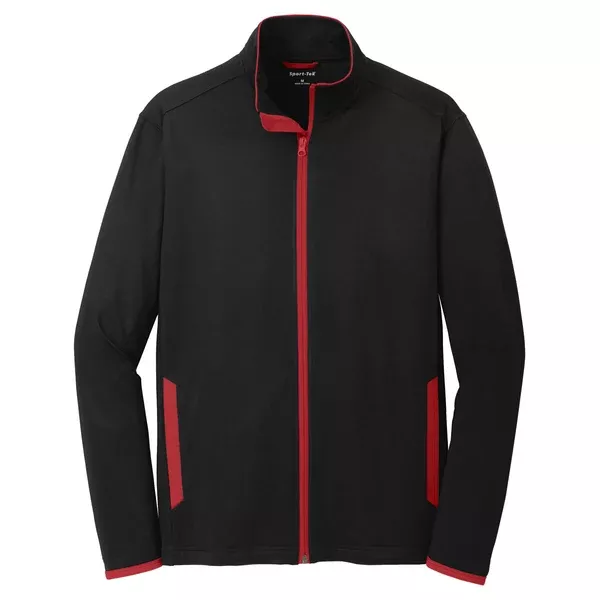 Sport-Tek Men's Black/ True Red Sport-Wick Stretch Contrast Full-Zip Jacket