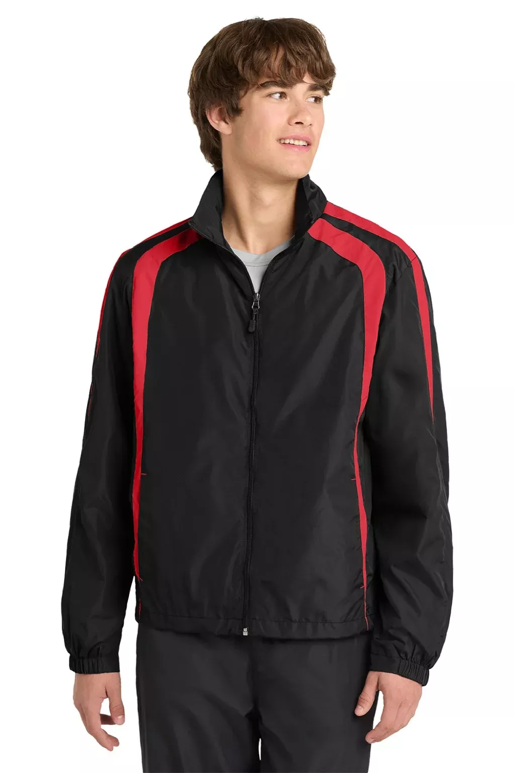 Sport-Tek Mens Water Resistant Full Zip Jacket - Black/True Red