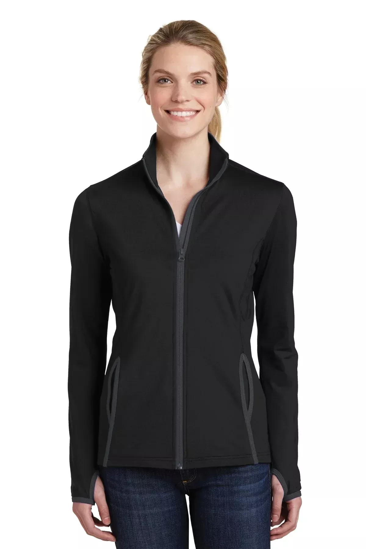 Sport-Tek Women's Sport-Wick Stretch Contrast Full-Zip Jacket. LST85
