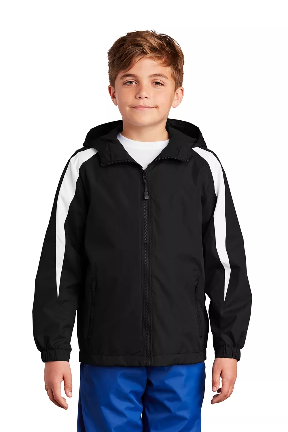Sport-Tek Youth Full Zip Hooded Jacket - Black/White