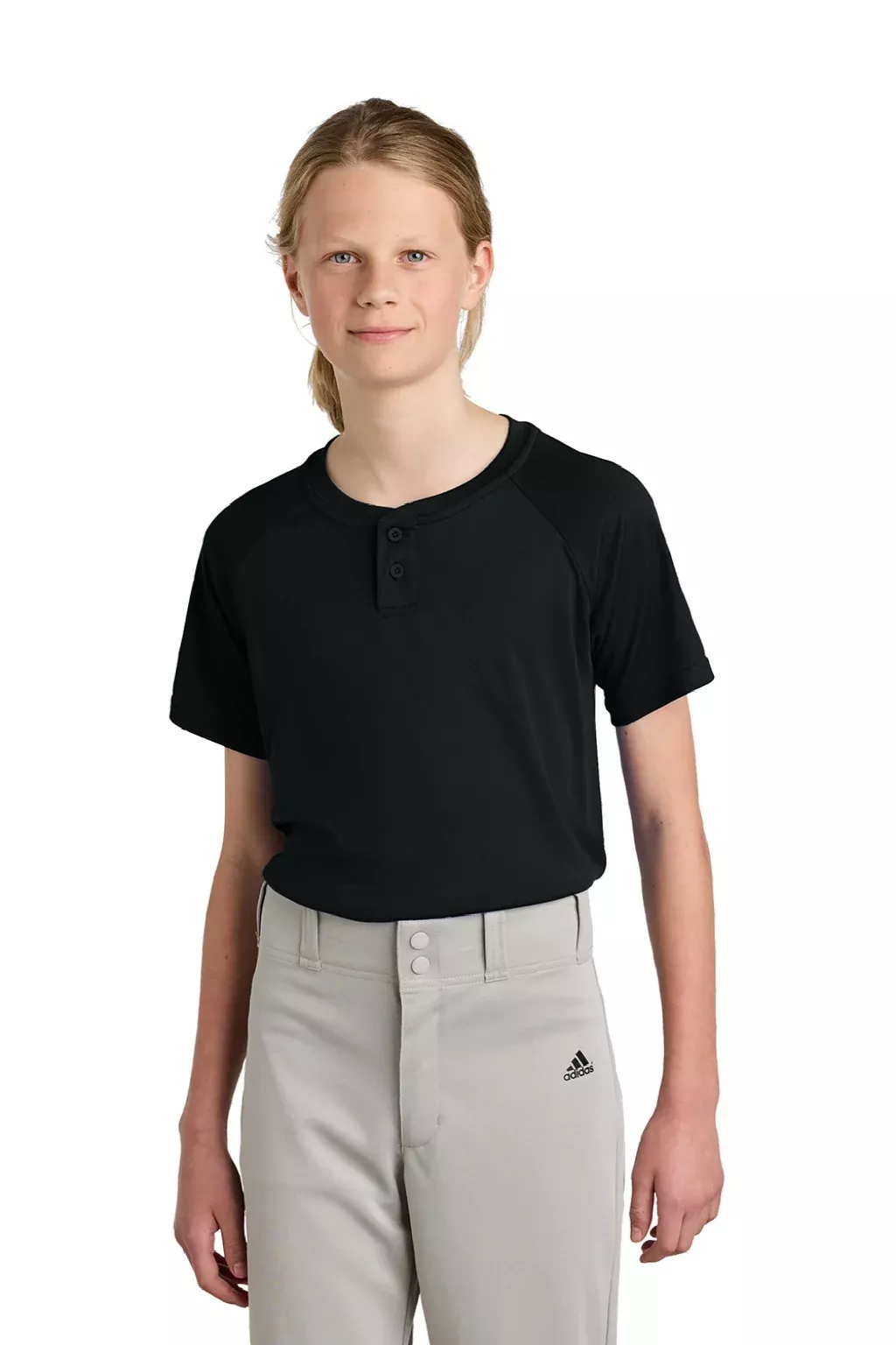 Sport-Tek Youth Moisture Wicking Competitor 2-Button Short Sleeve Henley - Black